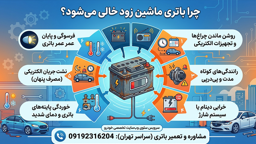 چرا باتری ماشین زود خالی میشه؟ ۹ دلیل که مکانیک نمیگه